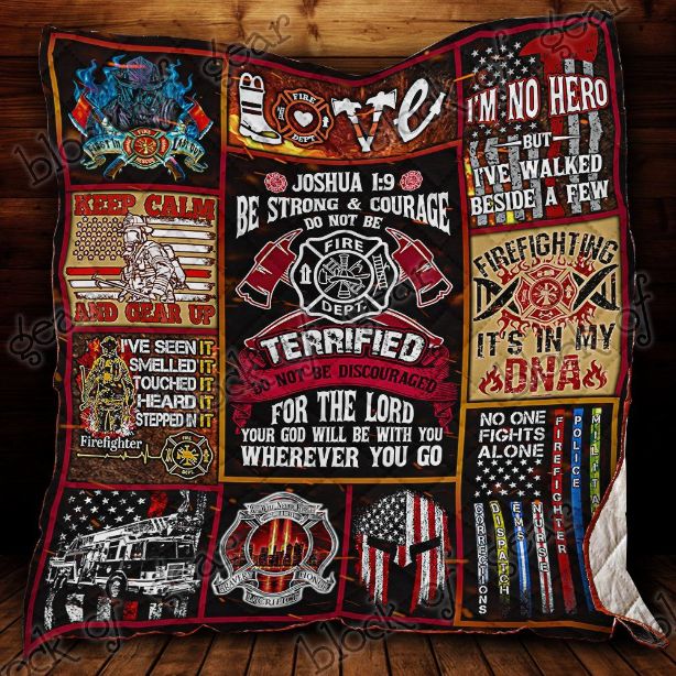 Your God Will Be With You Firefighter Vintage Quilt Bedding Set
