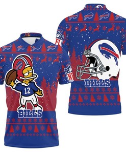 3D Buffalo Bills Number 12 The Simpsons Cartoon Art Style Polo Collar Shirt