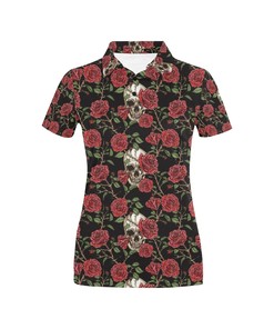 3D Skull And Roses Print Women'S Polo Shirt - Perfect Gift For Fans Of Skulls And Unique Fashion Statements