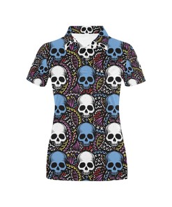 3D Skull Print Women'S Polo Shirt - Perfect Gift For Fans Of Skulls And Bold Fashion
