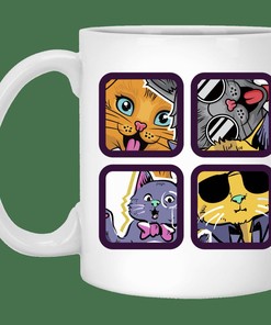 4 Cool Cats Mug - Unique Valentine's Day Gift Idea with Personalised Gift Mug and Double Mug