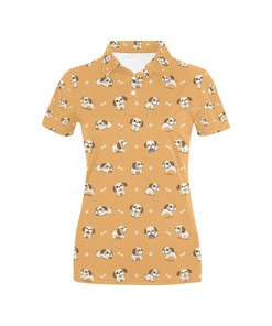 Adorable Shiba Inu Print Design Women'S Polo Shirt - Perfect For Outdoors And Athleisure