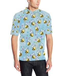 All Over Print Bee Pattern Polo Shirt For Men - A Unique And Standout Polo Shirt Design For Bee Enthusiasts.