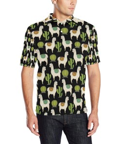 Alpaca Cactus Pattern Print Polo Shirt - Design 07 For Fans