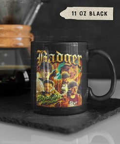 BADGER, Brandon Mayhew Coffee Mug | Breaking Bad Tea Mug | 90s Homage Retro Mug | Breaakingg Bad Fan Black Mug