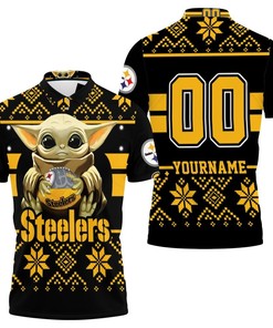 Baby Yoda Hugs Pittsburgh Steelers Ugly Sweater 3D Personalized Polo Shirt - Ideal Gift For Fans