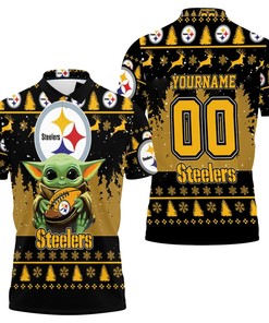 Baby Yoda Hugs Pittsburgh Steelers Ugly Sweater All Over Print 3D Polo Shirt- Best For Fans