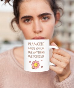 Be Yourself Inspirational Bee Mug - Valentines Day Gift Idea for Her - Ceramic Coffee Cup