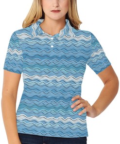 Beautiful Women'S Polo Shirt With Wave Print Design