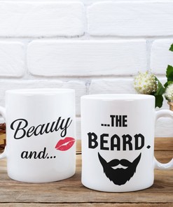 Beauty and the Beard Mug Set - Funny Couples Gift for Valentines Day - Boyfriend Gift