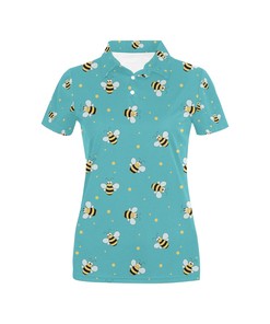 Bee With Dot Print Design Women'S Polo Shirt - A Unique And Playful Polo Shirt Design For Women.