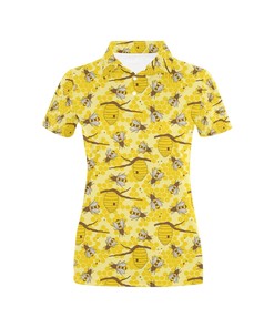Bee With Honeycomb Print Design Women'S Polo Shirt - A Chic And Trendy Polo Shirt Design For Women Who Love Bees.