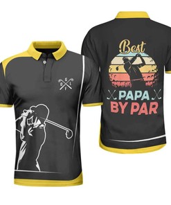 Best Golf Papa By Par Athleisure Polo Shirt - Bold And Fun Design For Grandfathers With Polo Collar