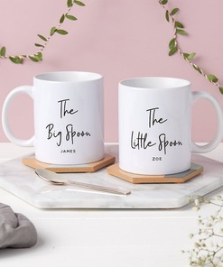 Big Spoon Little Spoon Personalised Mug Set, Romantic Valentine's Gift for Couples