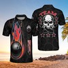 Black Bowling And Skull Polo Shirt - A Trendy And Edgy Polo Shirt Design For Bowling Enthusiasts.