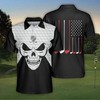 Black & White Golf Skull American Flag Polo Shirt - A Stylish And Unique Polo Shirt For Golf Enthusiasts.