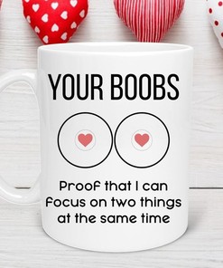 Boob Valentines Day Mug Set for Him - Naughty Mugs and Gift for Boyfriend with Funny Coffee Mug and Quotes