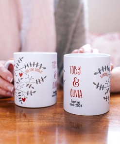 Botanical Valentine Mug - Personalised Valentine Mug - Our Love Mug - Valentines Day Mugs Set