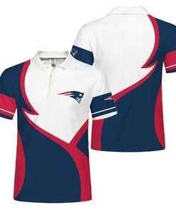 Button-Up Polo Shirt With New England Patriots Team Logos For Nfl Fans