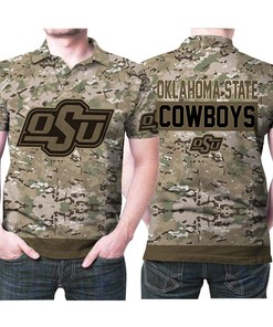 Camo Pattern American Flag 3D Printed Polo Shirt For Oklahoma State Cowboys Fans - Ideal Gift