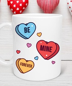 Candy Hearts Valentine's Day Mug for Lovers - Engagement Mug for Her and Gift with Candy Hearts Valentine and Cute Mugs