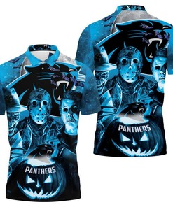Carolina Panthers Halloween Fan Gear - Freddy, Jason, And Michael Myers 3D Polo Shirt