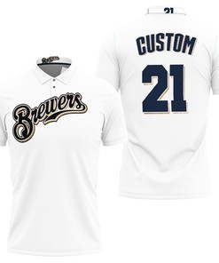 Casual Travis Shaw Milwaukee Brewers White Jersey-Inspired Polo Shirt