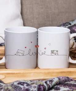 Cat Coffee Mug for Cat Lovers - Romantic Gift Set - Valentines Mug
