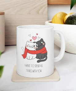 Cat Valentine Mug Set - Cute Valentines Day Gift Set - Funny Cat Lovers Gift