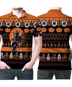 Christmas Knitting Pattern Son Goku Super Saiyan Fighting Dragon Ball Polo Shirt - Unique Gift For Anime Fans