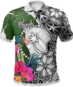 Chuuk Turtle Plumeria Banana Leaf White Polo Shirt For Tropical Fans