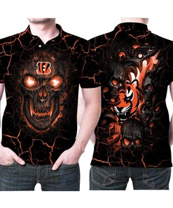Cincinnati Bengals Lava Skulls Tiger Personalized 3D Polo Shirt For Fans