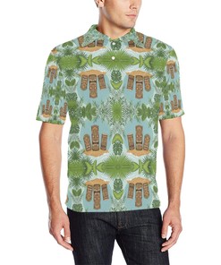 Classic And Casual Men'S Tiki Wood Island Polo Shirt With Polo Collar