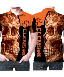 Clemson Tigers Flowers Pattern Skull Personalized 3D Polo Shirt - Perfect Gift For Clemson Fans