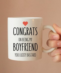 Congrats On Being My Boyfriend You Lucky Bastard Ceramic Mug Set, Hilarious Valentines Gift for Boyfriend