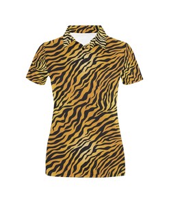 Contemporary And Cool Women'S Tiger Print Polo Shirt With Polo Collar