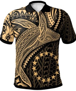 Cook Islands Polo Shirt - Humpback Whale & Coat Of Arms Gold - Beach Vibes And Polo Shirts - Perfect Gift For Fans