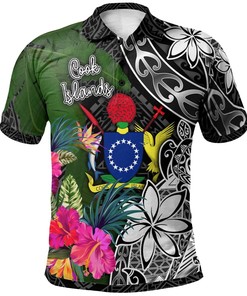 Cook Islands Turtle Plumeria Banana Leaf Athletic Polo Shirt For Men