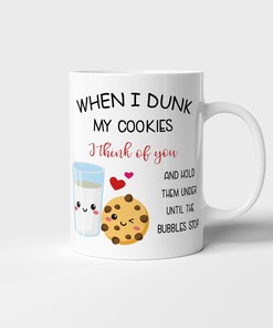 Cookies and Milk Mug Set - When I Dunk My Cookies I Think Of You, Funny and Cute Valentines Day Mug