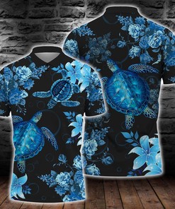 Cool Blue Sea Turtle Hawaiian All-Over Print Polo For Ocean Lovers