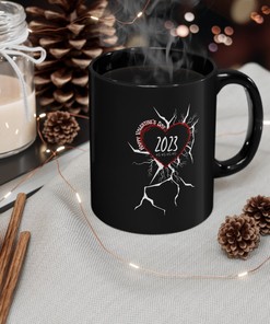 Cool Cracked Valentines Mug Gift with Red Heart - Trendy Black Mug