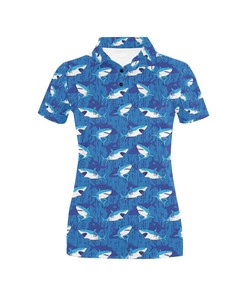 Cool Shark Print Design Women'S Polo Shirt - Perfect For The Beach Or Casual Outings