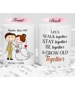 Couple Mug Set - Let's Walk Together and Grow Old Together, Valentine's Day Gift for Girlfriend, Boyfriend or Spouse