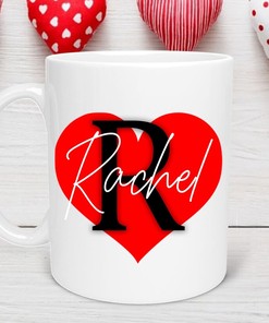 Custom Heart Name Valentines Day Mug - Personalized Name Mug for Boyfriend with 1st Anniversary Gifts