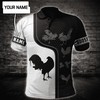 Custom Name B&W Rooster Polo Shirt - Personalized Polo Shirt For Cockfighting Fans - Perfect Gift Idea