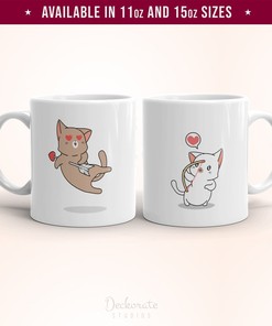 Cute Cat Coffee Mug for Cat Lovers - Romantic Gift Set - Galentines Day Gifts