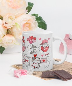 Cute Valentine Cat Mug - I Love You Gift Idea for Cat Lovers