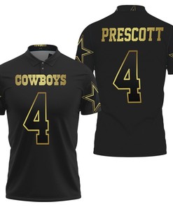 Dallas Cowboys Black Golden Edition Jersey Inspired Polo Shirt With 4 Dak Prescott For Fans