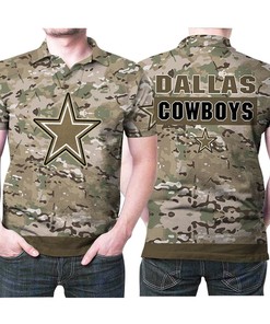 Dallas Cowboys Camouflage With American Flag 3D Printed Polo Shirt, The Perfect Gift For Fans