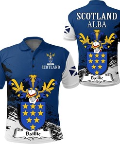 Distinctive Gift Idea: Baillie Scottish Family Crest Scotland Golf Polo Shirt With Personalized Print